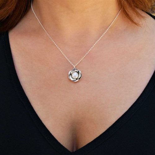 שרשרת פרח פנינה מכסף אמיתי 925