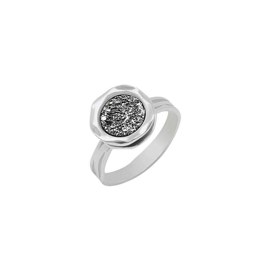 טבעת מכסף אמיתי 925 מעוטרת אבן דרוזי קוורץ גדולה כהה