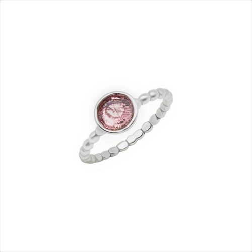 טבעת חרוזים מכסף אמיתי 925 בשילוב אבן רוז קוורץ בהירה