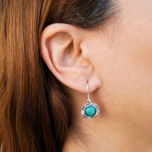 עגילים מרוקעים מכסף אמיתי 925 בשילוב אבן טורקיז