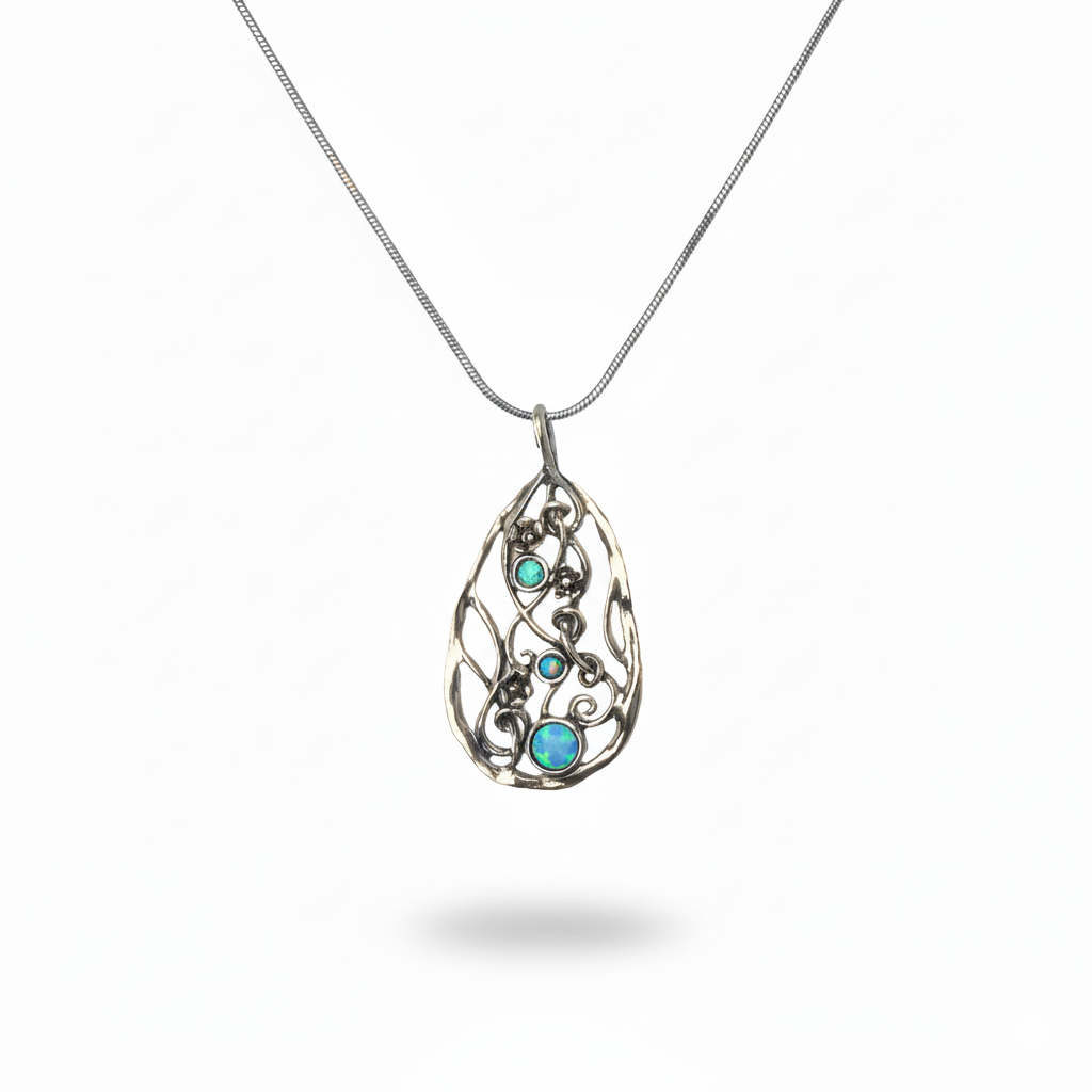 שרשרת תליון מכסף אמיתי 925 בשילוב אבן אופאל