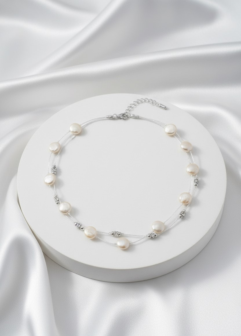 שרשרת פנינים כפולה מכסף אמיתי 925