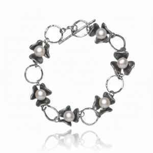 צמיד מכסף אמיתי 925 בשילוב פנינים