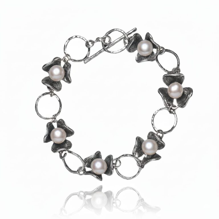 צמיד מכסף אמיתי 925 בשילוב פנינים