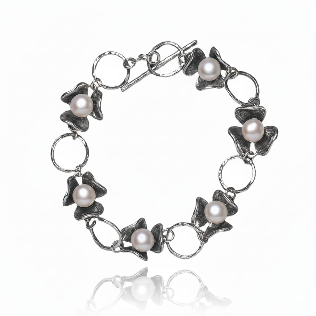 צמיד מכסף אמיתי 925 בשילוב פנינים