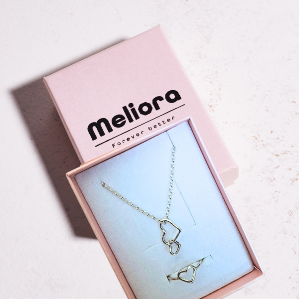 שרשרת תליון לב מכסף אמיתי 925 וטבעת עדינה לב מכסף אמיתי 925