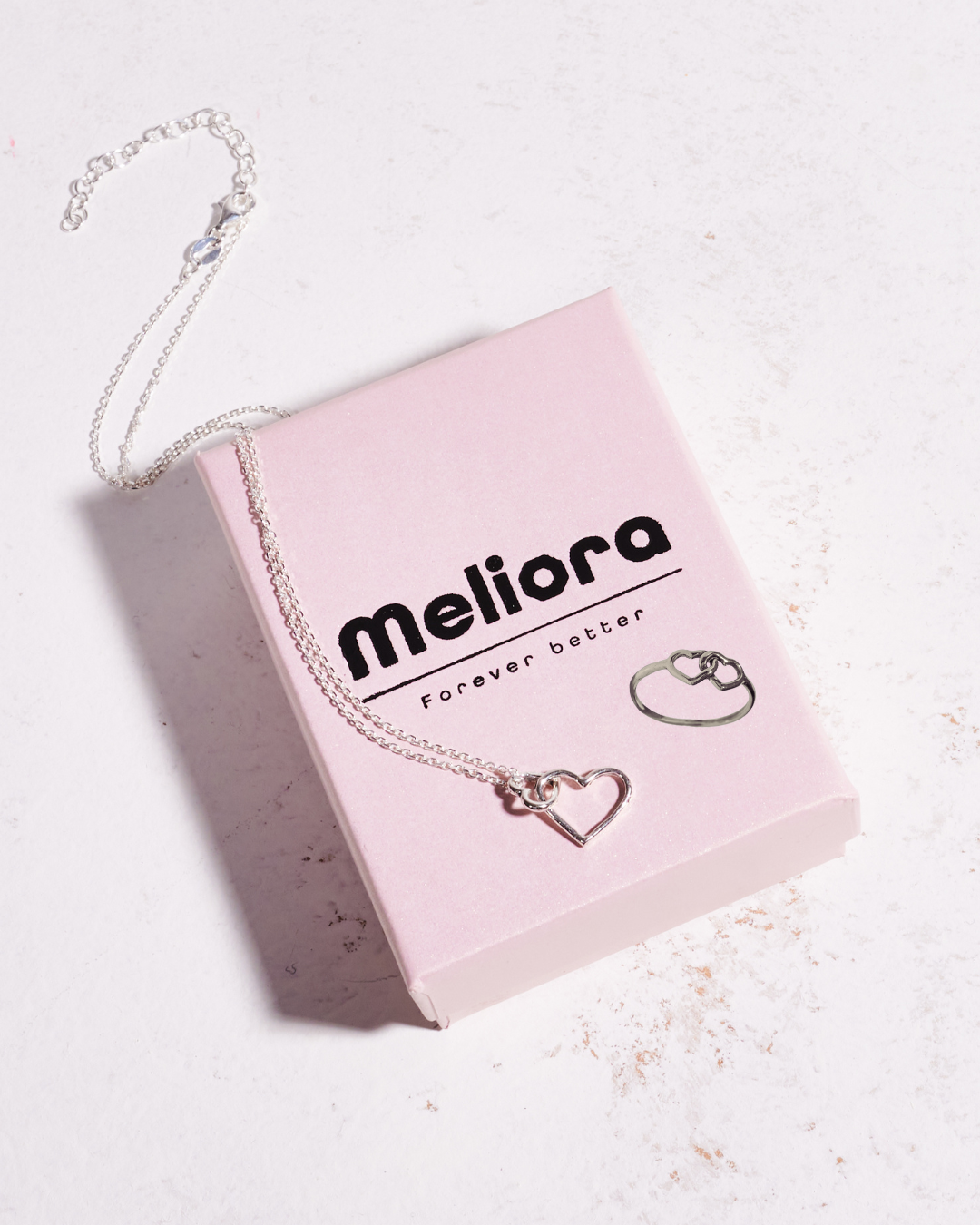 סט שרשרת תליון לב עם טבעת לבבות מכסף אמיתי 925