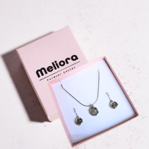 סט מכסף אמיתי 925 שרשרת ועגילים תואמים בשילוב אבן חן דרוזי