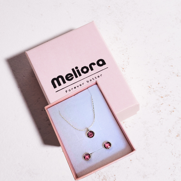 סט שרשרת "לינדה" ועגילים צמודים "אלכסיס" מכסף 925 בשילוב רוז קוורץ