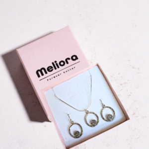 סט שרשרת תליון מכסף אמיתי ועגילים תלויים מכסף עם אבן חן דרוזי