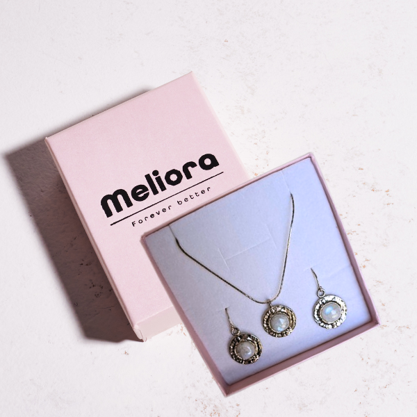 סט מכסף אמיתי 925 בשילוב אבן חן מונסטון