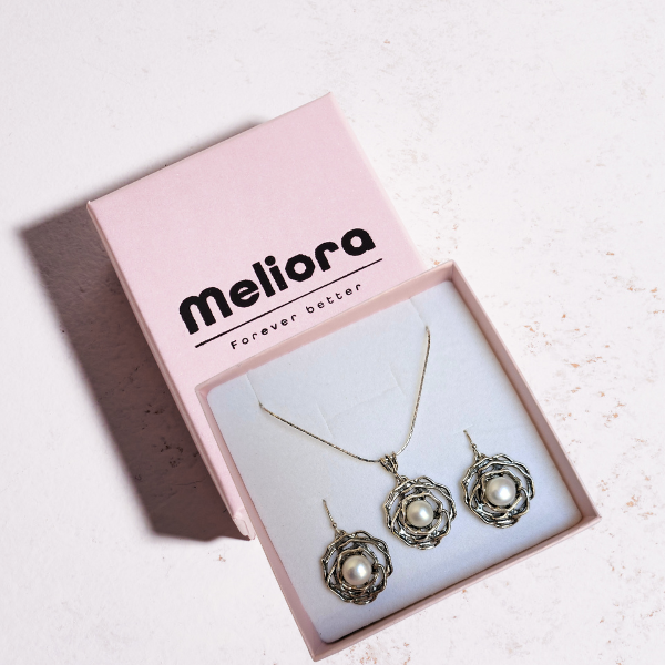 סט מכסף אמיתי 925 בשילוב פנינים