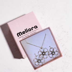 סט שרשרת ועגילים מכסף אמיתי 925 בעיצוב פרח וזירקון