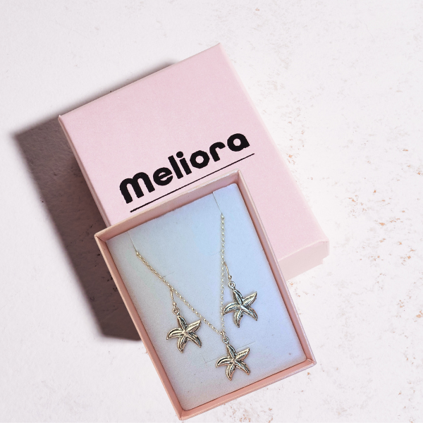 סט כוכב ים שרשרת ועגילים מכסף אמיתי 925